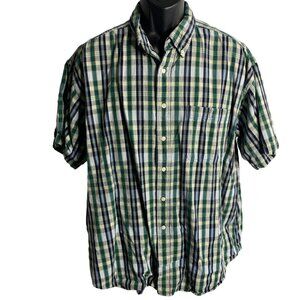 Vintage 90s St Johns Bay Button Down Shirt XL Green Plaid Short Sleeves Pocket